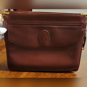 Cartier Vintage Bordeaux Burgundy Leather Large Envelope Clutch Bag